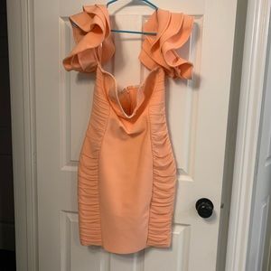 Bandage off shoulder peach dress